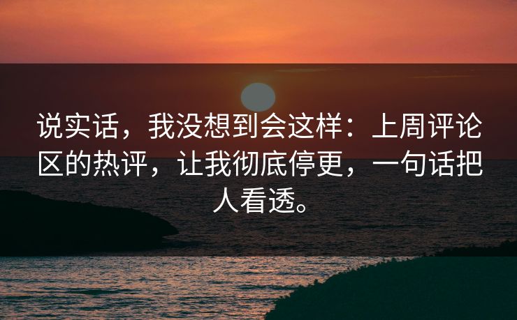 说实话,我没想到会这样:上周评论区的热评,让我彻底停更,一句话把人看透。