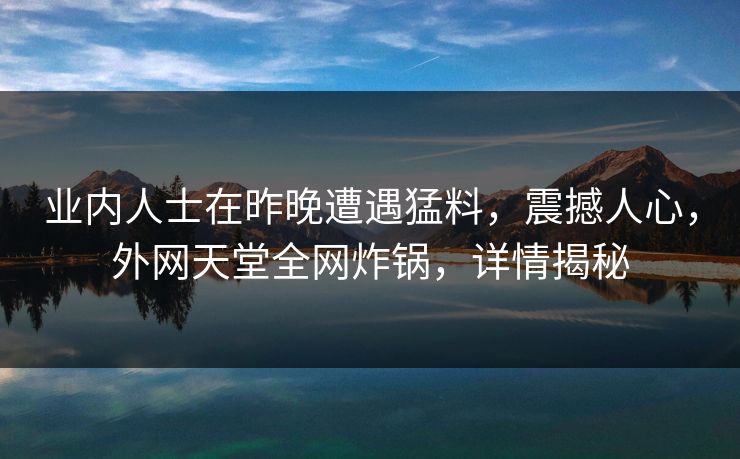 业内人士在昨晚遭遇猛料，震撼人心，外网天堂全网炸锅，详情揭秘
