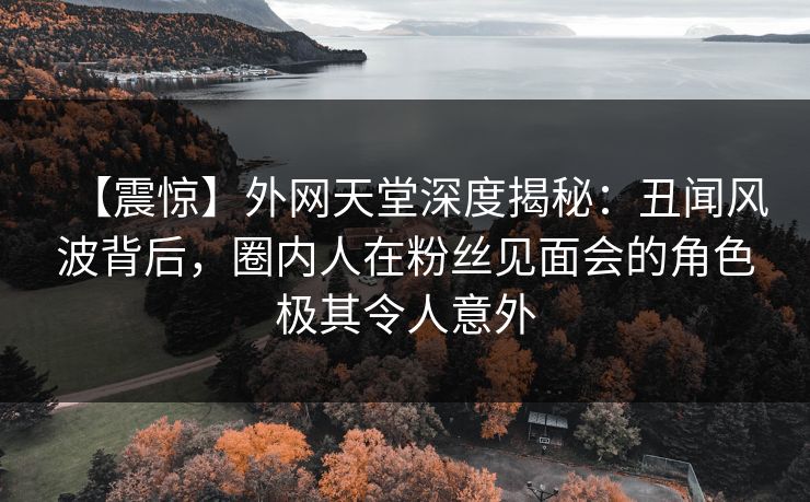 【震惊】外网天堂深度揭秘：丑闻风波背后，圈内人在粉丝见面会的角色极其令人意外