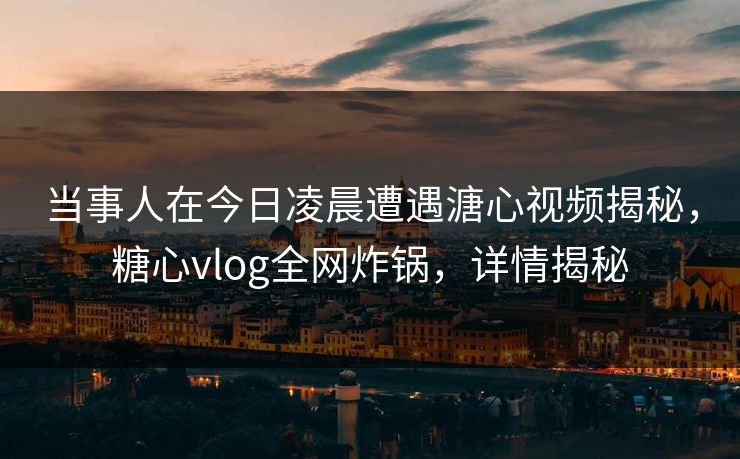 当事人在今日凌晨遭遇溏心视频揭秘，糖心vlog全网炸锅，详情揭秘